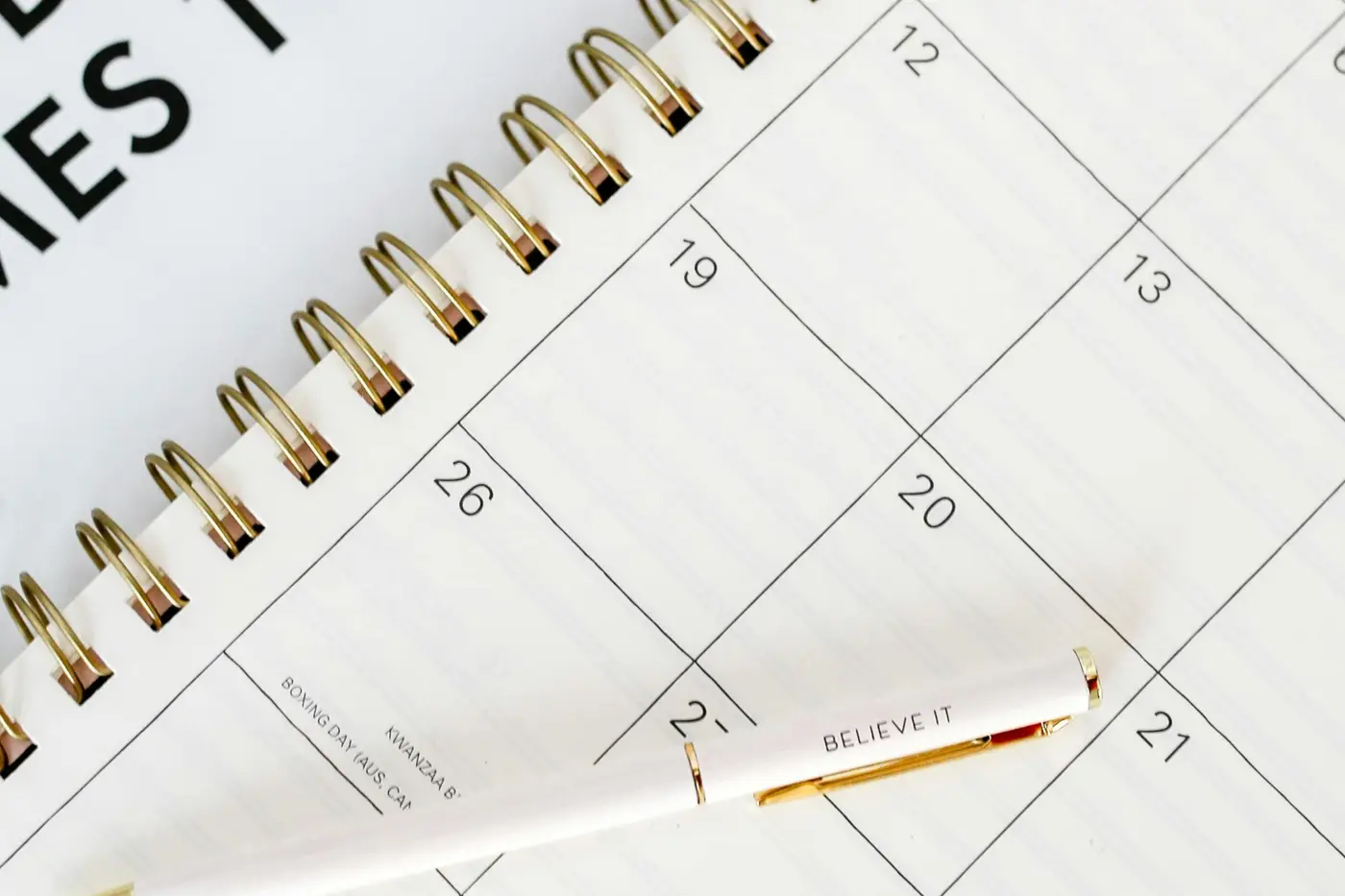Calendar on desk representing therapist private practice planning and growth.